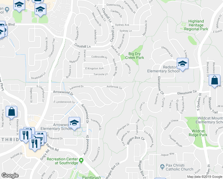 map of restaurants, bars, coffee shops, grocery stores, and more near 10142 Fawnbrook Lane in Littleton