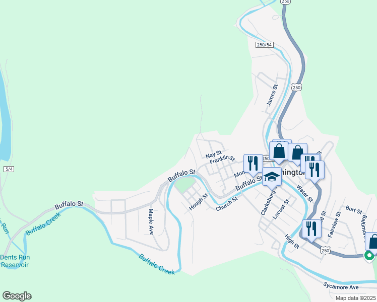 map of restaurants, bars, coffee shops, grocery stores, and more near 300 Parkview Drive in Mannington