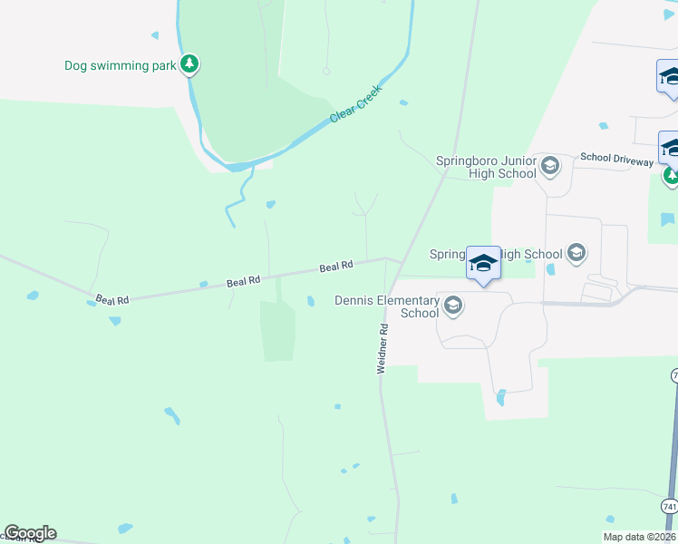 map of restaurants, bars, coffee shops, grocery stores, and more near 2846 Beal Road in Springboro