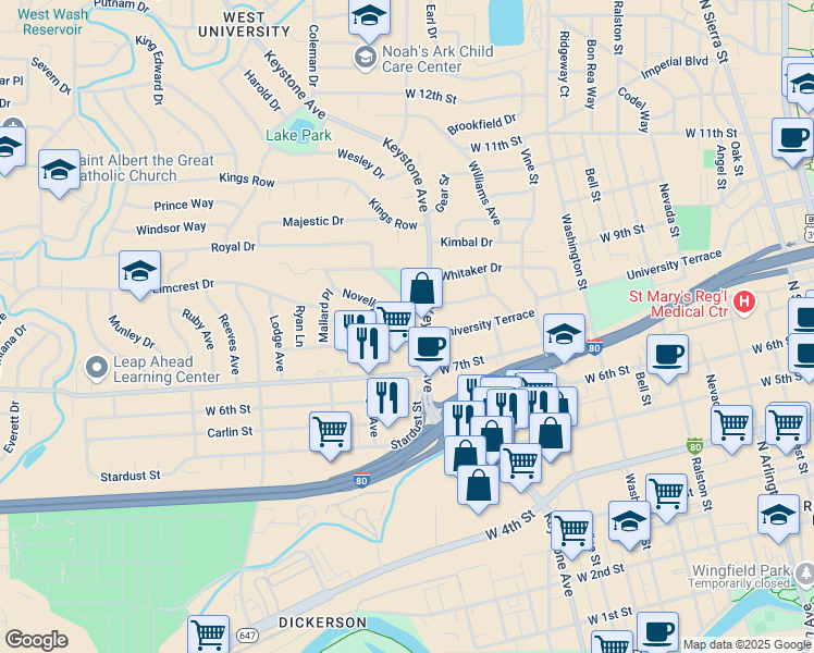 map of restaurants, bars, coffee shops, grocery stores, and more near 800 Novelly Drive in Reno