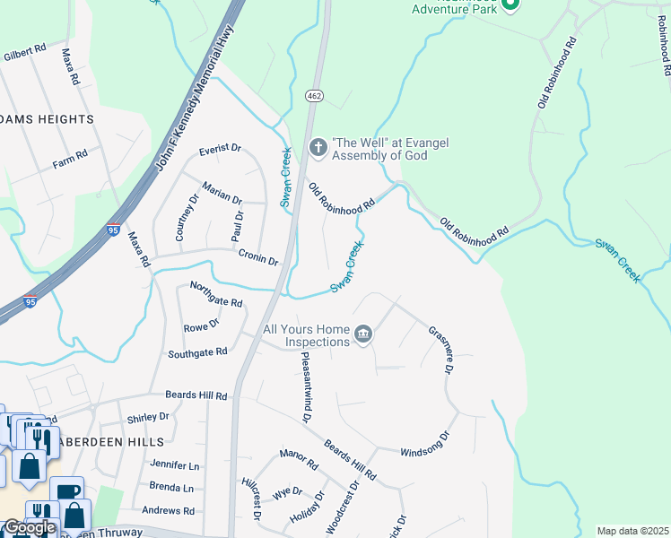 map of restaurants, bars, coffee shops, grocery stores, and more near 498 Old Robinhood Road in Aberdeen