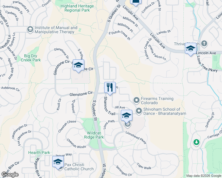map of restaurants, bars, coffee shops, grocery stores, and more near 6362 East Shea Place in Littleton