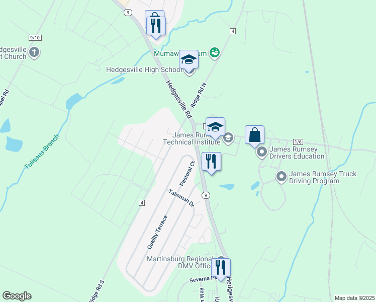 map of restaurants, bars, coffee shops, grocery stores, and more near 210 Pastoral Ct in Martinsburg