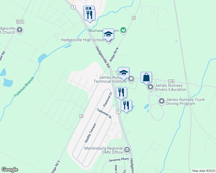 map of restaurants, bars, coffee shops, grocery stores, and more near 210 Pastoral Ct in Martinsburg