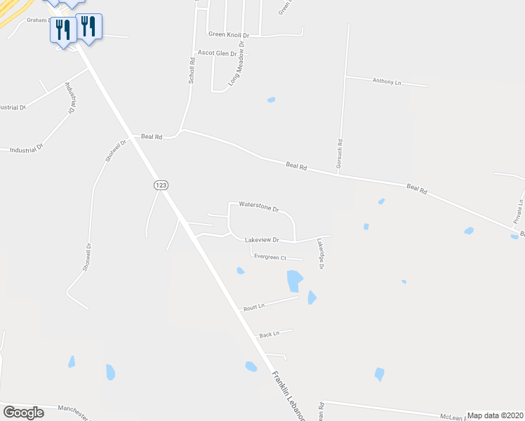 map of restaurants, bars, coffee shops, grocery stores, and more near 81 Waterstone Drive in Franklin