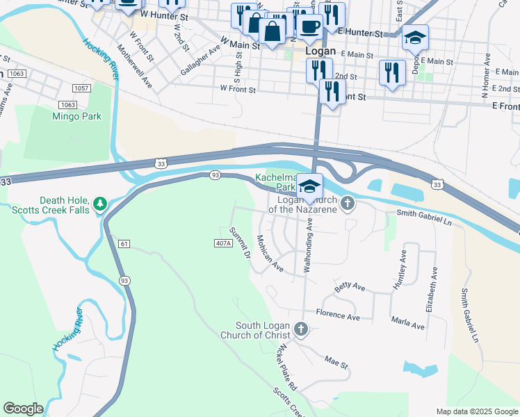 map of restaurants, bars, coffee shops, grocery stores, and more near 220 Wilson Avenue in Logan