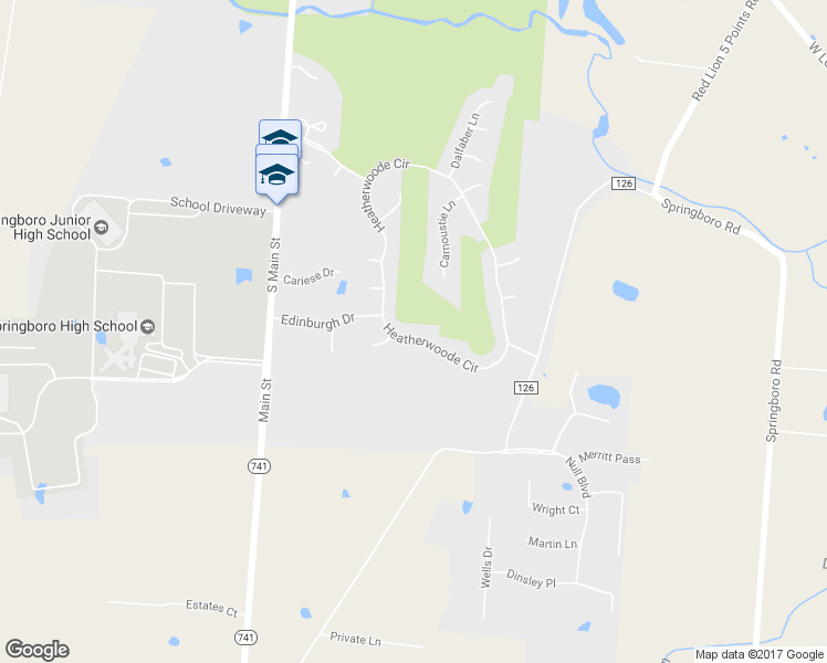 map of restaurants, bars, coffee shops, grocery stores, and more near 512 Heatherwoode Circle in Springboro
