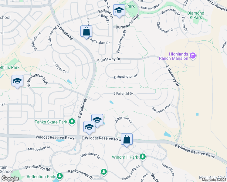 map of restaurants, bars, coffee shops, grocery stores, and more near 457 Fairchild Drive in Littleton