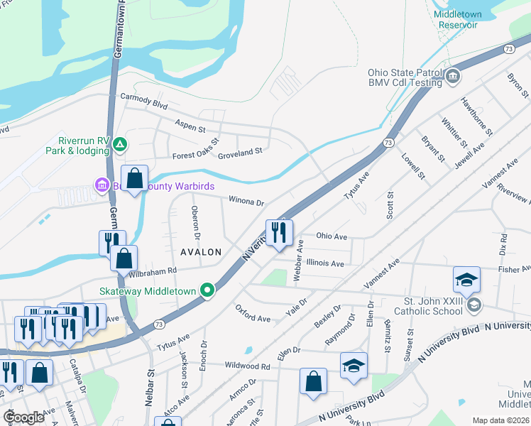 map of restaurants, bars, coffee shops, grocery stores, and more near 2848 Wilbraham Road in Middletown