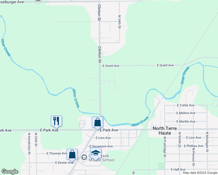 map of restaurants, bars, coffee shops, grocery stores, and more near 3199 Wilbur Lane in Terre Haute