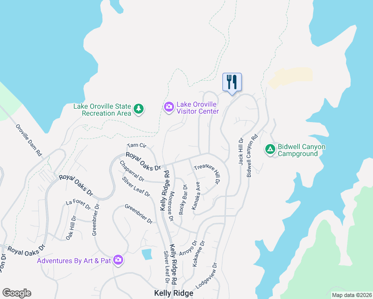 map of restaurants, bars, coffee shops, grocery stores, and more near 5304 Dillard Court in Oroville
