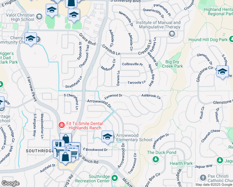 map of restaurants, bars, coffee shops, grocery stores, and more near 4693 Fenwood Drive in Littleton