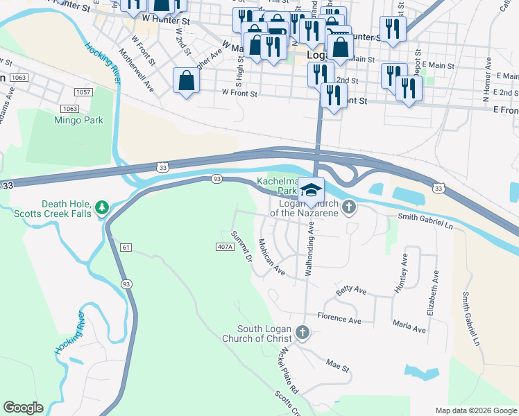 map of restaurants, bars, coffee shops, grocery stores, and more near 220 Wilson Avenue in Logan
