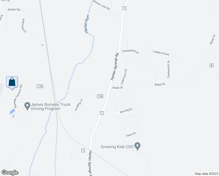 map of restaurants, bars, coffee shops, grocery stores, and more near Harlan Springs Road in Martinsburg