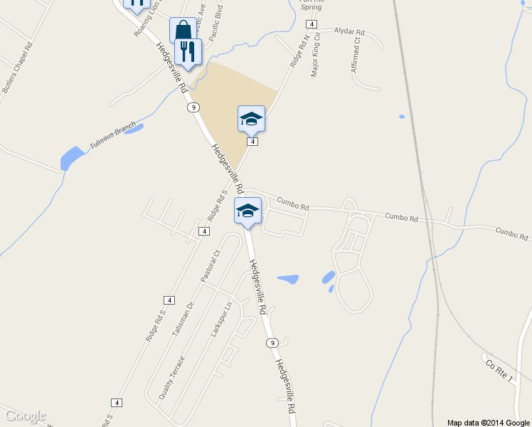 map of restaurants, bars, coffee shops, grocery stores, and more near Rumsey Terrace Road in Martinsburg
