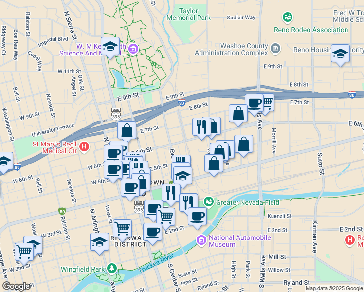 map of restaurants, bars, coffee shops, grocery stores, and more near 321 East 5th Avenue in Sun Valley