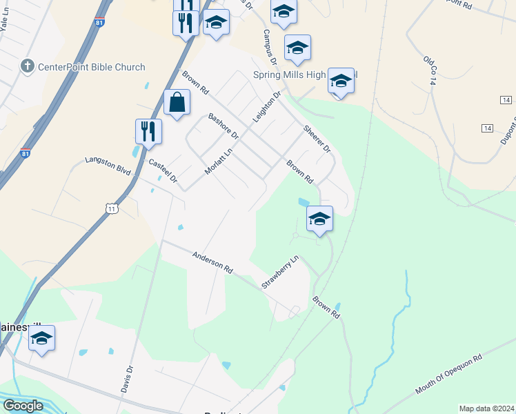 map of restaurants, bars, coffee shops, grocery stores, and more near 213 Creighton Court in Martinsburg