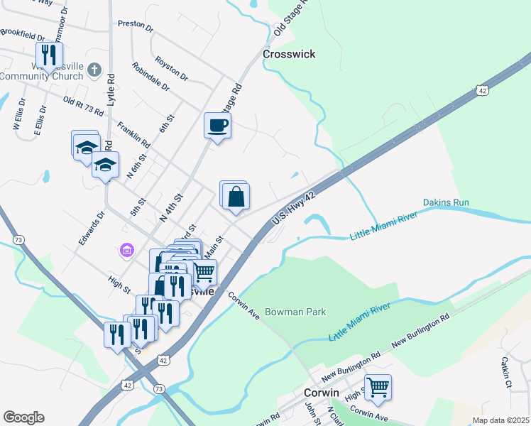 map of restaurants, bars, coffee shops, grocery stores, and more near 352 North Main Street in Waynesville