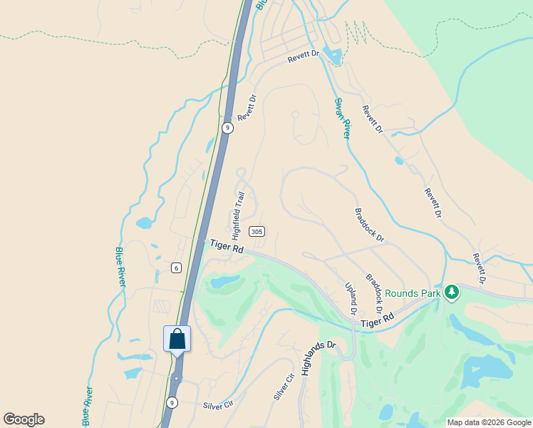 map of restaurants, bars, coffee shops, grocery stores, and more near 531 Braddock Drive in Breckenridge