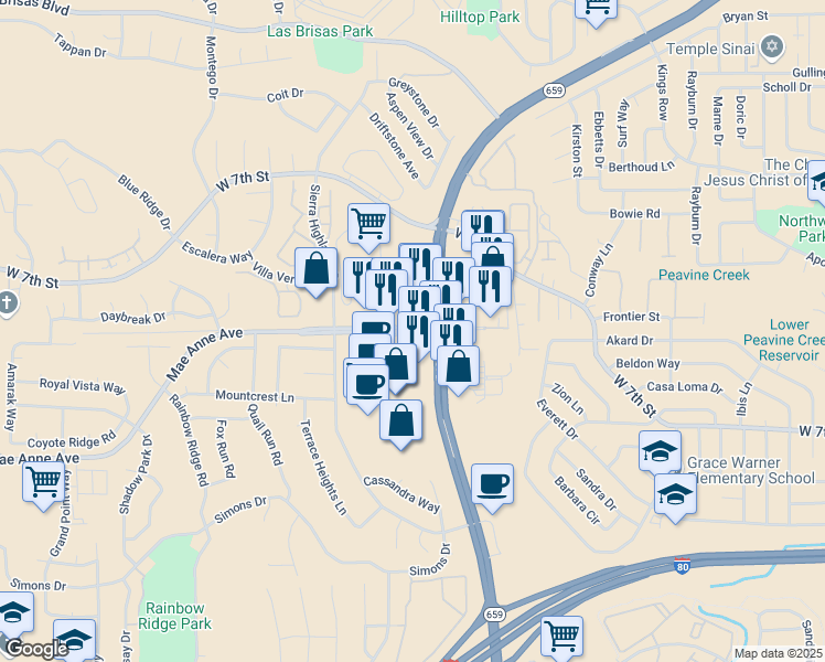 map of restaurants, bars, coffee shops, grocery stores, and more near in Reno