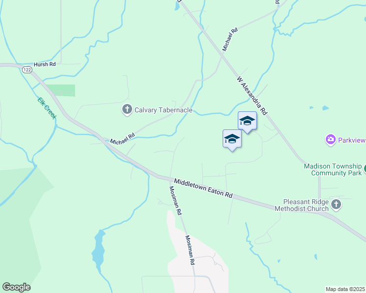 map of restaurants, bars, coffee shops, grocery stores, and more near 5830 Mosiman Road in Middletown