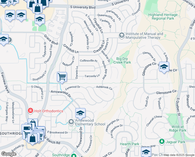 map of restaurants, bars, coffee shops, grocery stores, and more near 4903 Tarcoola Lane in Littleton