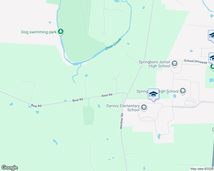 map of restaurants, bars, coffee shops, grocery stores, and more near 2846 Beal Road in Springboro