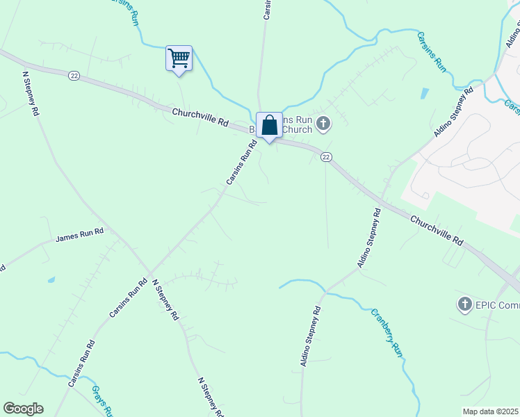map of restaurants, bars, coffee shops, grocery stores, and more near 925 Carsins Run Road in Aberdeen