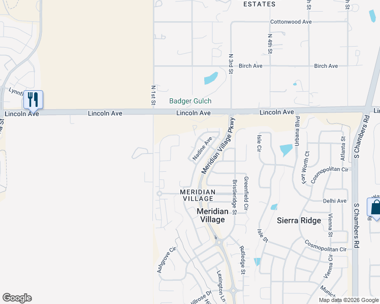 map of restaurants, bars, coffee shops, grocery stores, and more near 10065 Hough Point in Parker