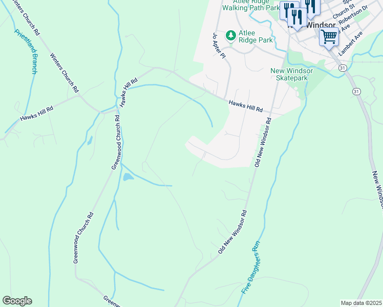 map of restaurants, bars, coffee shops, grocery stores, and more near 1441 Hallowell Lane in New Windsor
