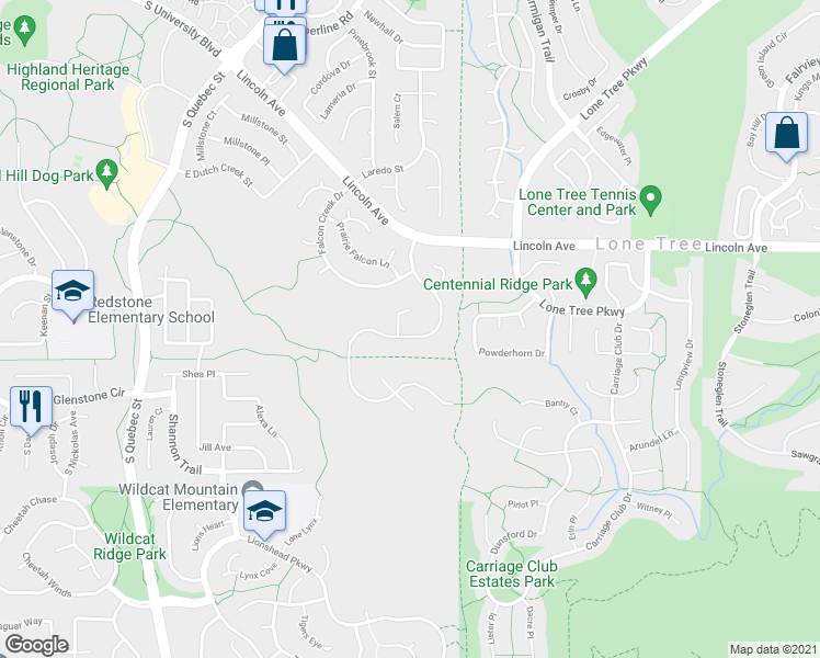 map of restaurants, bars, coffee shops, grocery stores, and more near 10061 Saddlehorn Lane in Littleton