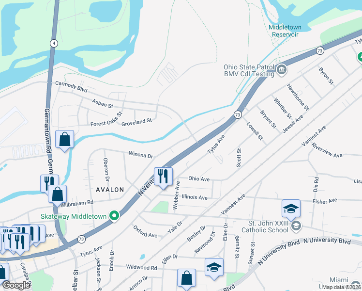 map of restaurants, bars, coffee shops, grocery stores, and more near 2968 Wilbraham Road in Middletown