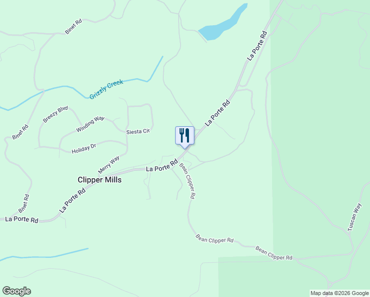 map of restaurants, bars, coffee shops, grocery stores, and more near 12225 La Porte Road in Clipper Mills