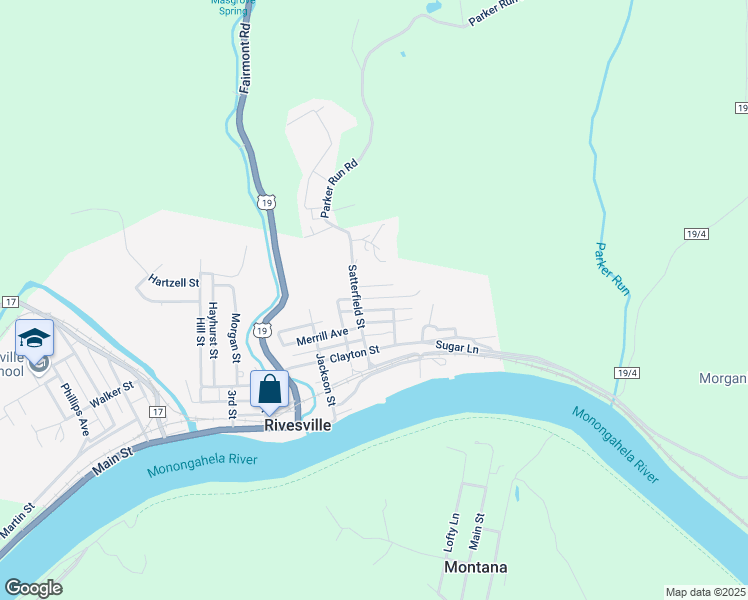 map of restaurants, bars, coffee shops, grocery stores, and more near 113 Fleming Avenue in Rivesville
