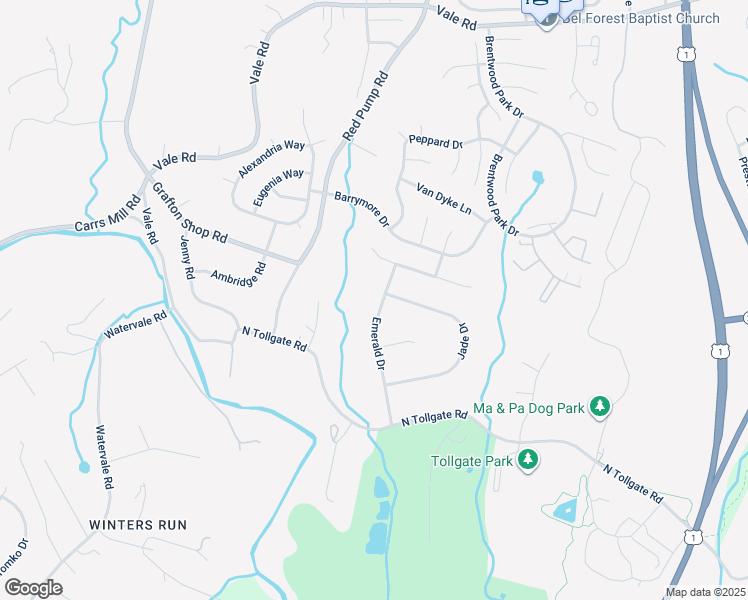 map of restaurants, bars, coffee shops, grocery stores, and more near 1106 Emerald Drive in Bel Air