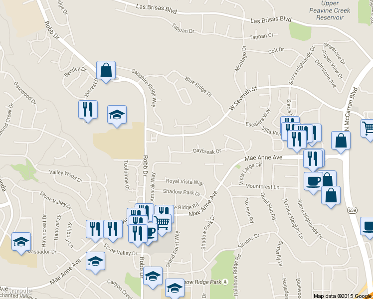 map of restaurants, bars, coffee shops, grocery stores, and more near 1900 Stargaze Way in Reno