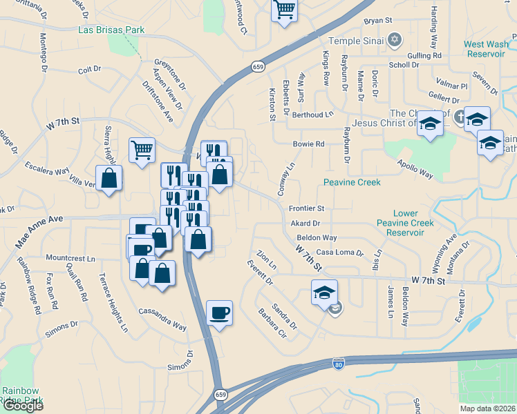 map of restaurants, bars, coffee shops, grocery stores, and more near 3918 West 7th Street in Reno