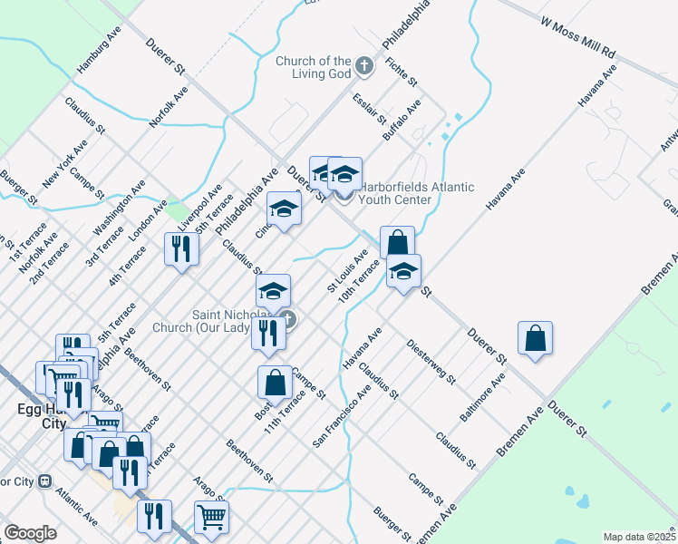 map of restaurants, bars, coffee shops, grocery stores, and more near 715 Saint Louis Avenue in Egg Harbor City