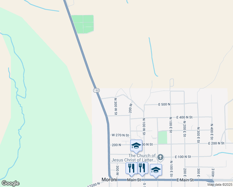 map of restaurants, bars, coffee shops, grocery stores, and more near West 500 North in Moroni