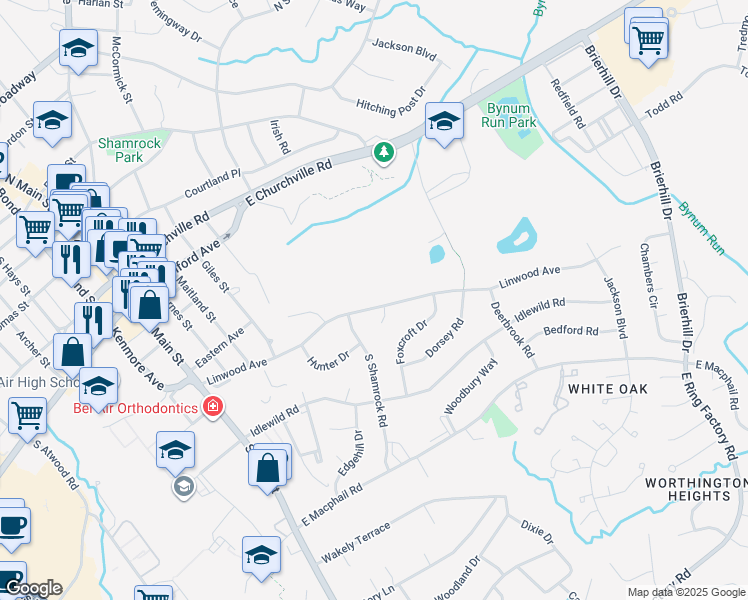 map of restaurants, bars, coffee shops, grocery stores, and more near 408 Linwood Avenue in Bel Air