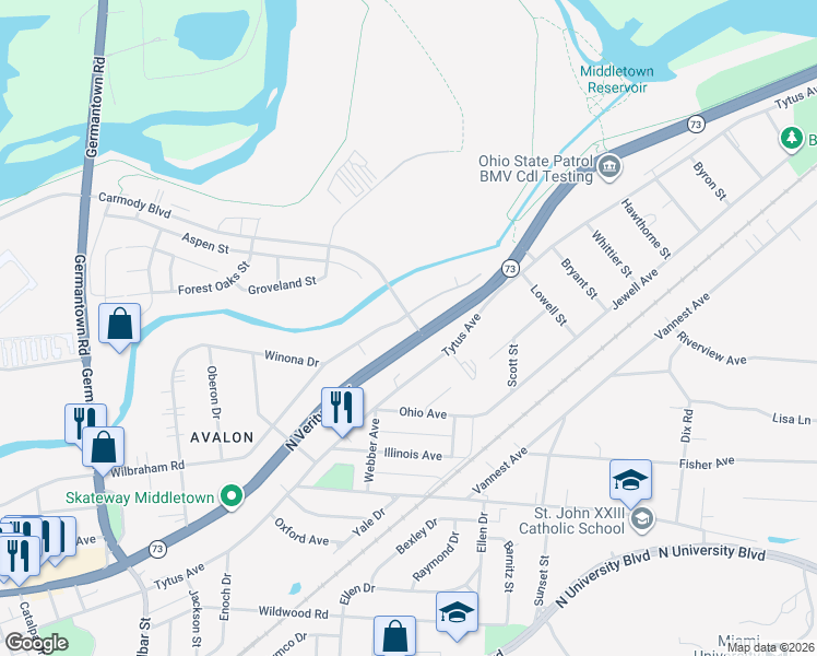 map of restaurants, bars, coffee shops, grocery stores, and more near 2968 Wilbraham Road in Middletown