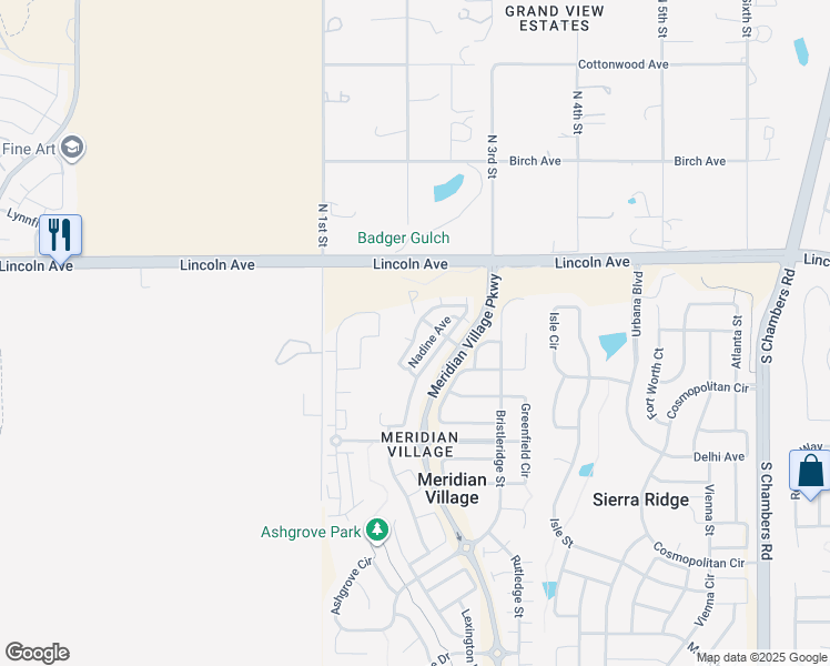 map of restaurants, bars, coffee shops, grocery stores, and more near Hough Point in Parker
