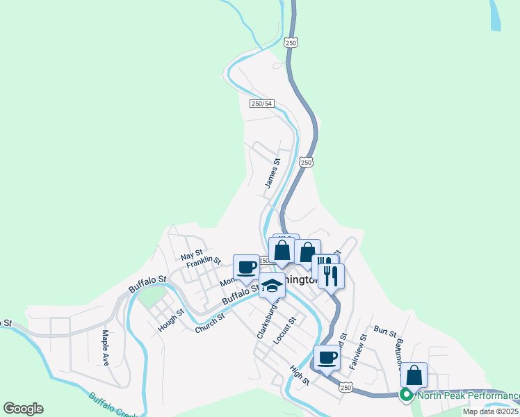 map of restaurants, bars, coffee shops, grocery stores, and more near 325 Pyles Avenue in Mannington