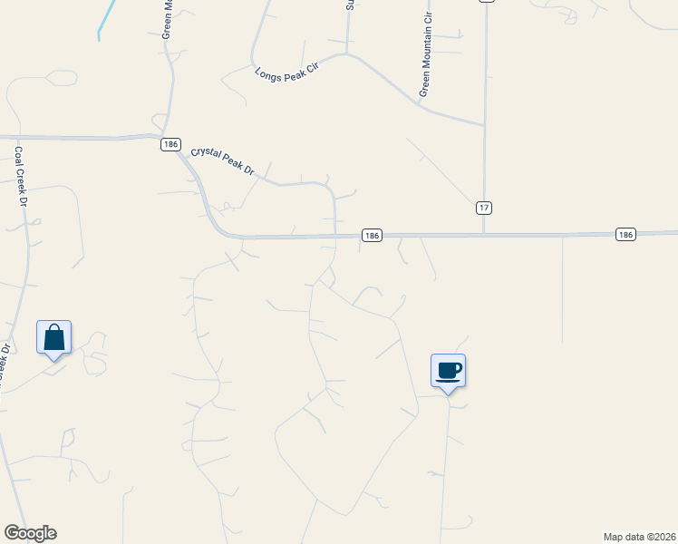 map of restaurants, bars, coffee shops, grocery stores, and more near 45922 Summit Road in Parker