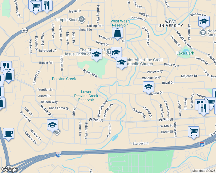 map of restaurants, bars, coffee shops, grocery stores, and more near 2649 Rayma Court in Reno