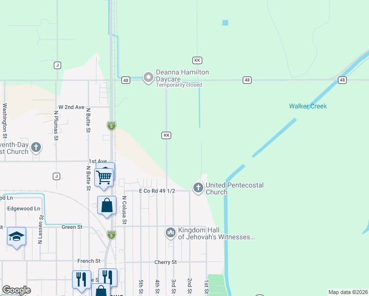 map of restaurants, bars, coffee shops, grocery stores, and more near 1936 County Road KK in Willows
