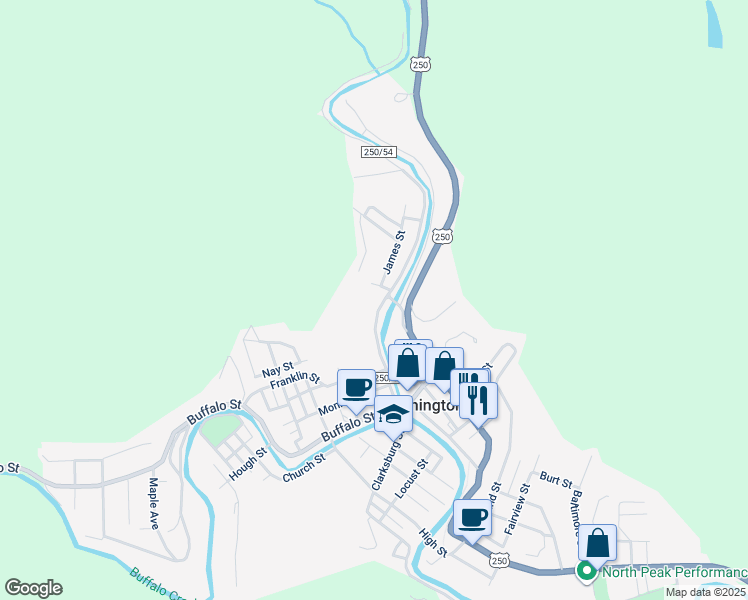 map of restaurants, bars, coffee shops, grocery stores, and more near 325 County Road 250/54 in Mannington