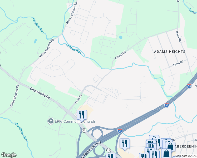 map of restaurants, bars, coffee shops, grocery stores, and more near 900 Gilbert Road in Aberdeen