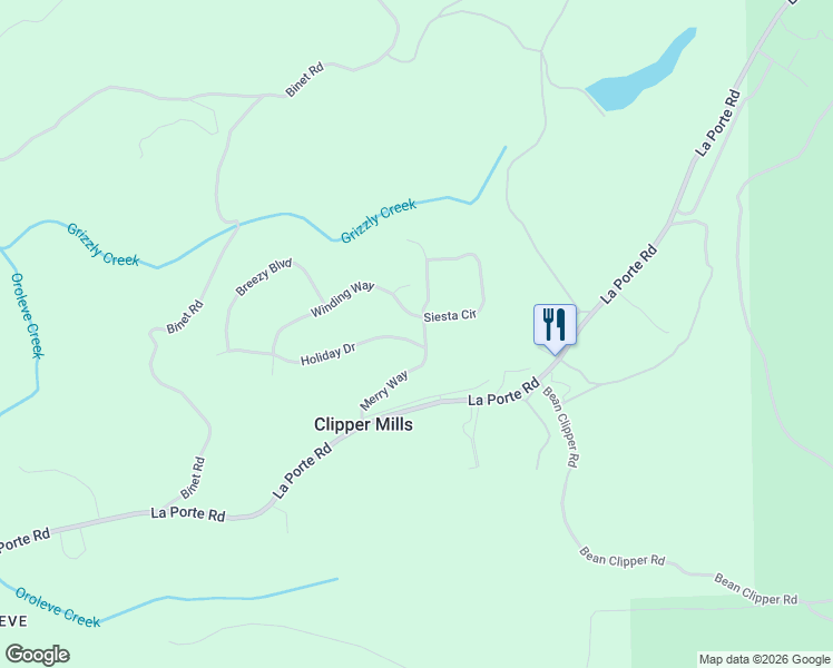map of restaurants, bars, coffee shops, grocery stores, and more near 6231 Merry Way in Clipper Mills