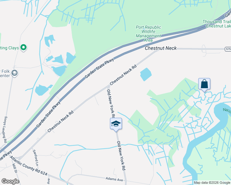 map of restaurants, bars, coffee shops, grocery stores, and more near 340 Smithville-Port Republic Road in Port Republic